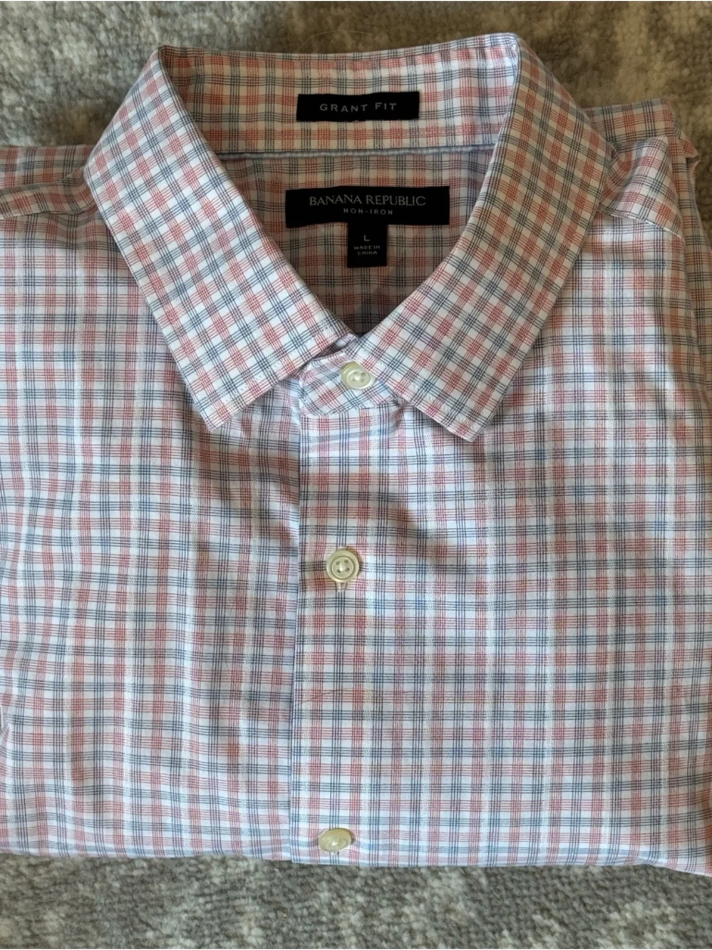 Banana Republic Dress Shirt Grant Fit Non Iron Mens Large Pink Blue Check